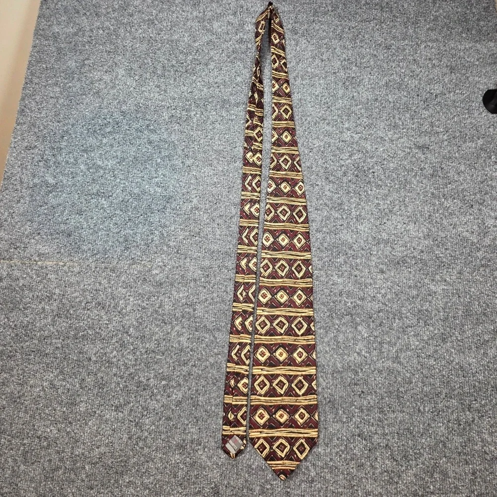 Robert Talbott Studio‎ 4x55 Hand Sewn Silk Power Tie Burgundy Gold Geometric USA